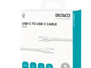 USB-C till USB-C laddningskabel, 60W, 2m, vit