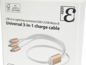 EPZI Multiladdare, USB-C, Lightning, Micro USB, USB-A, 50cm, vit